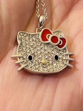Hello Kitty Silver Plated Necklace with Red Bow and Crystal Accents